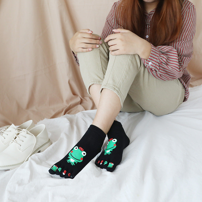 Cotton Spring And Autumn Frog Cartoon Big Boy Five-finger Socks