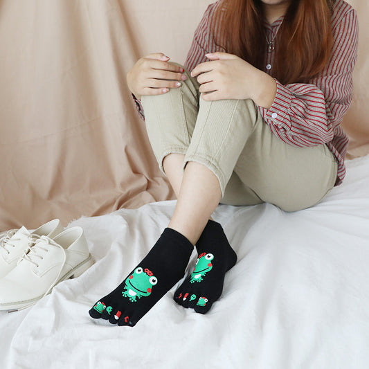 Cotton Spring And Autumn Frog Cartoon Big Boy Five-finger Socks
