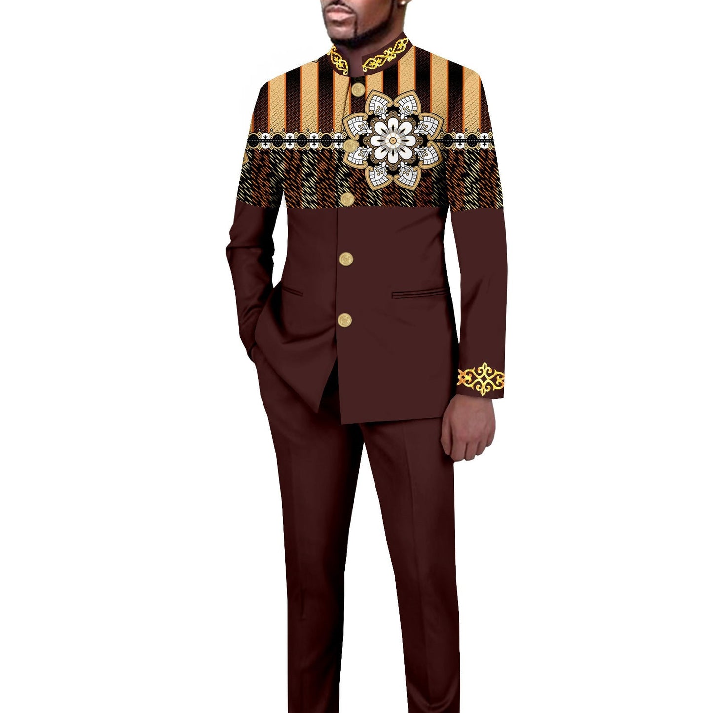 Men's Simplicity Printed Slim Fit Blazer Trousers Suit