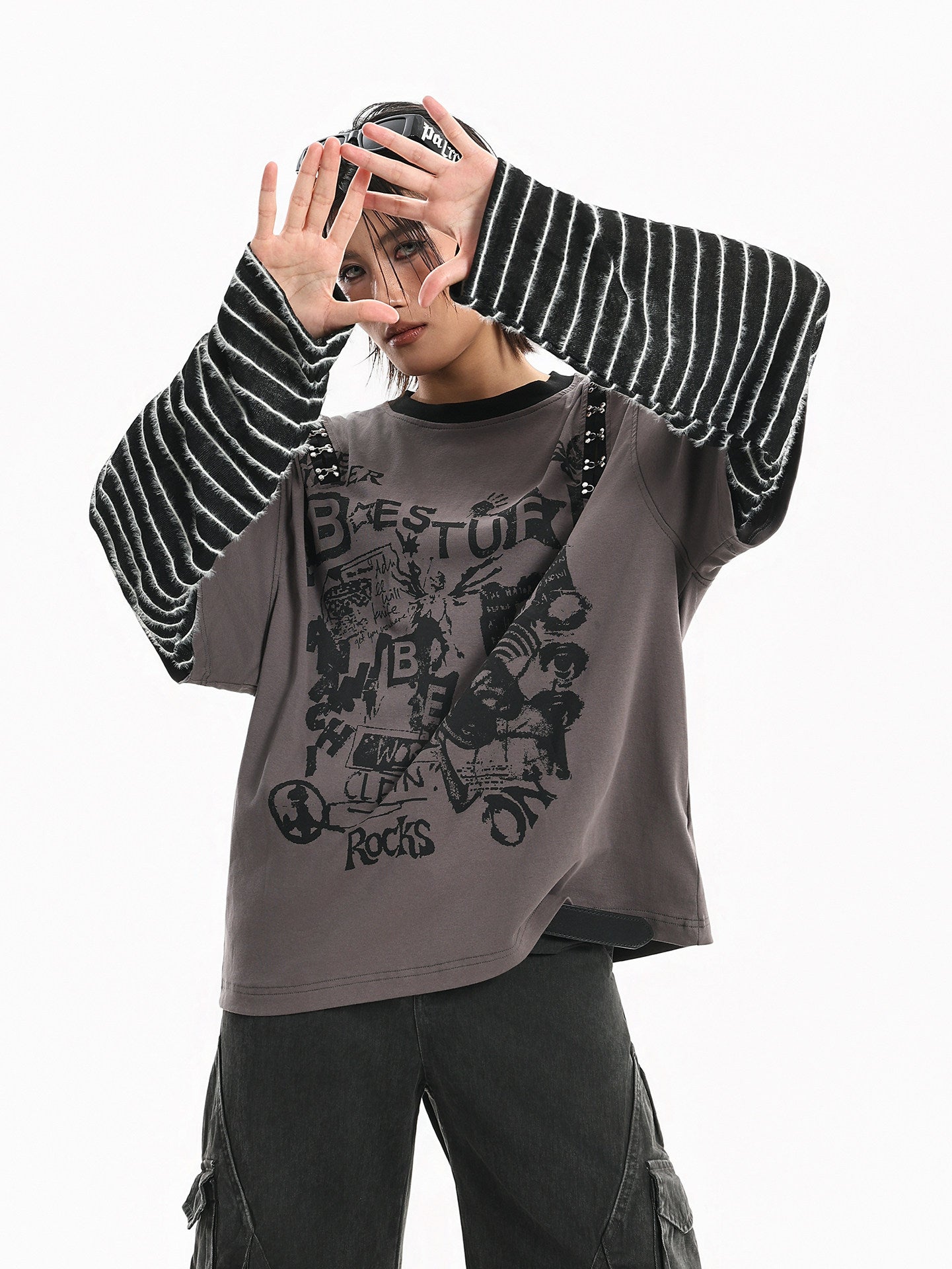 American-style Retro Letter-print Striped Long-sleeve Top
