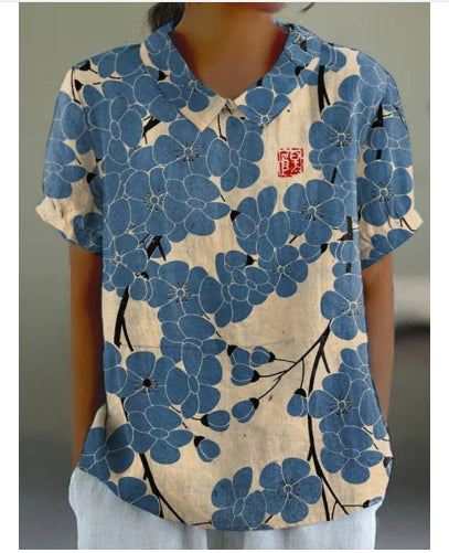 Summer Lapels Short Sleeve Elegant European And American Style Women Top