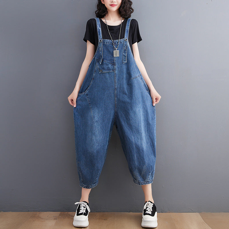Women's Plus Size Korean Style Denim Wash Overalls
