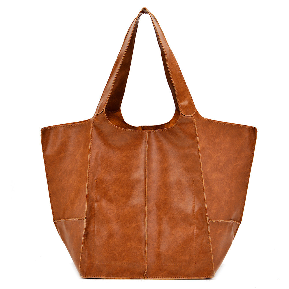 Women's Fashion Vintage Oil Wax Leather Large Capacity Shoulder Handbag