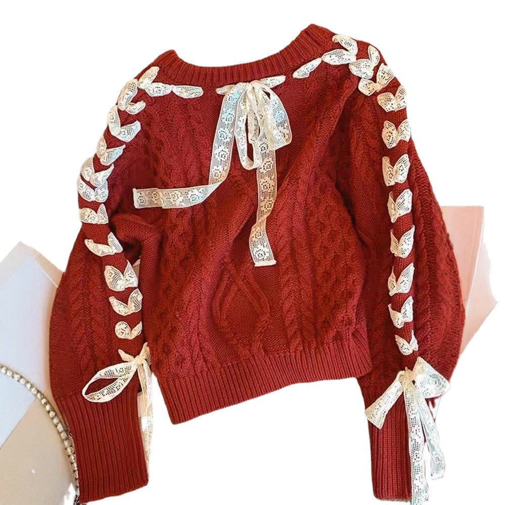 Red Sweater Animal Year Atmosphere Bow Design Sense