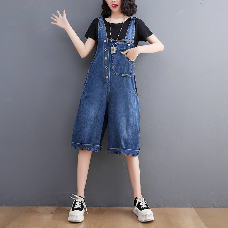Denim Overalls Five-point Pants Women's Straight Shorts