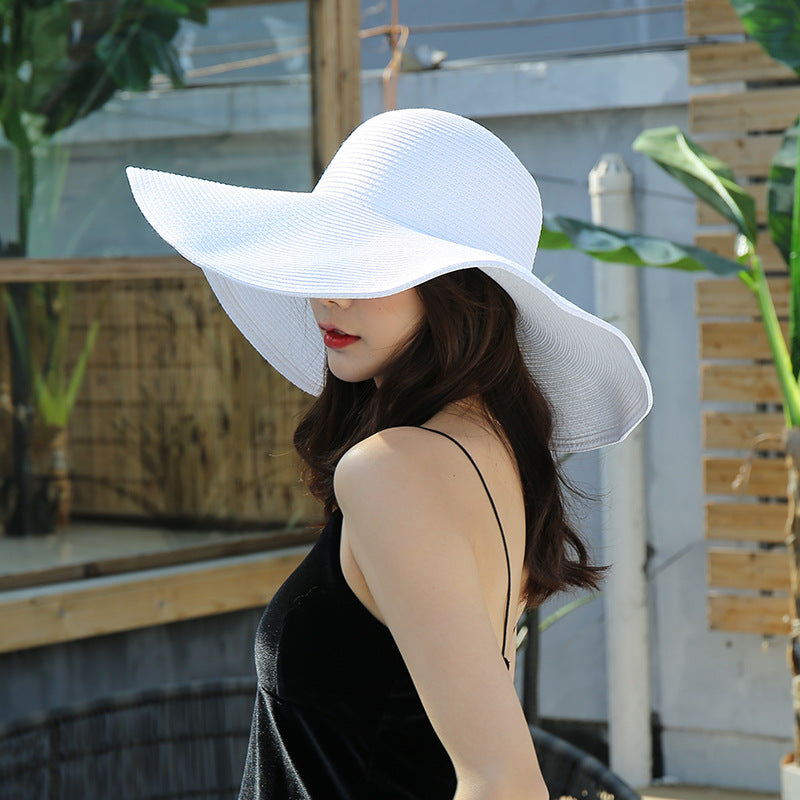 Women's Outdoor Large Brim Solid Color Straw Hat