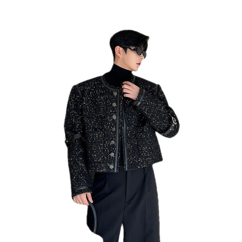 Detachable Leather Loop Sequins Leather Patchwork Classic Style Coat For Men