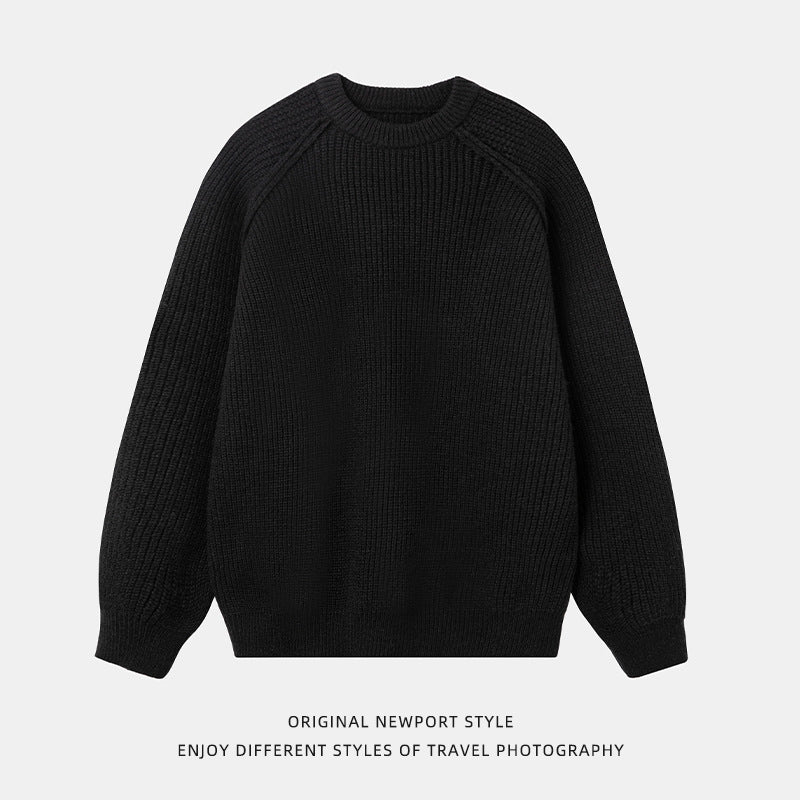 Three-dimensional Shoulder Line Design Round Neck Texture Thick Needle Sweater