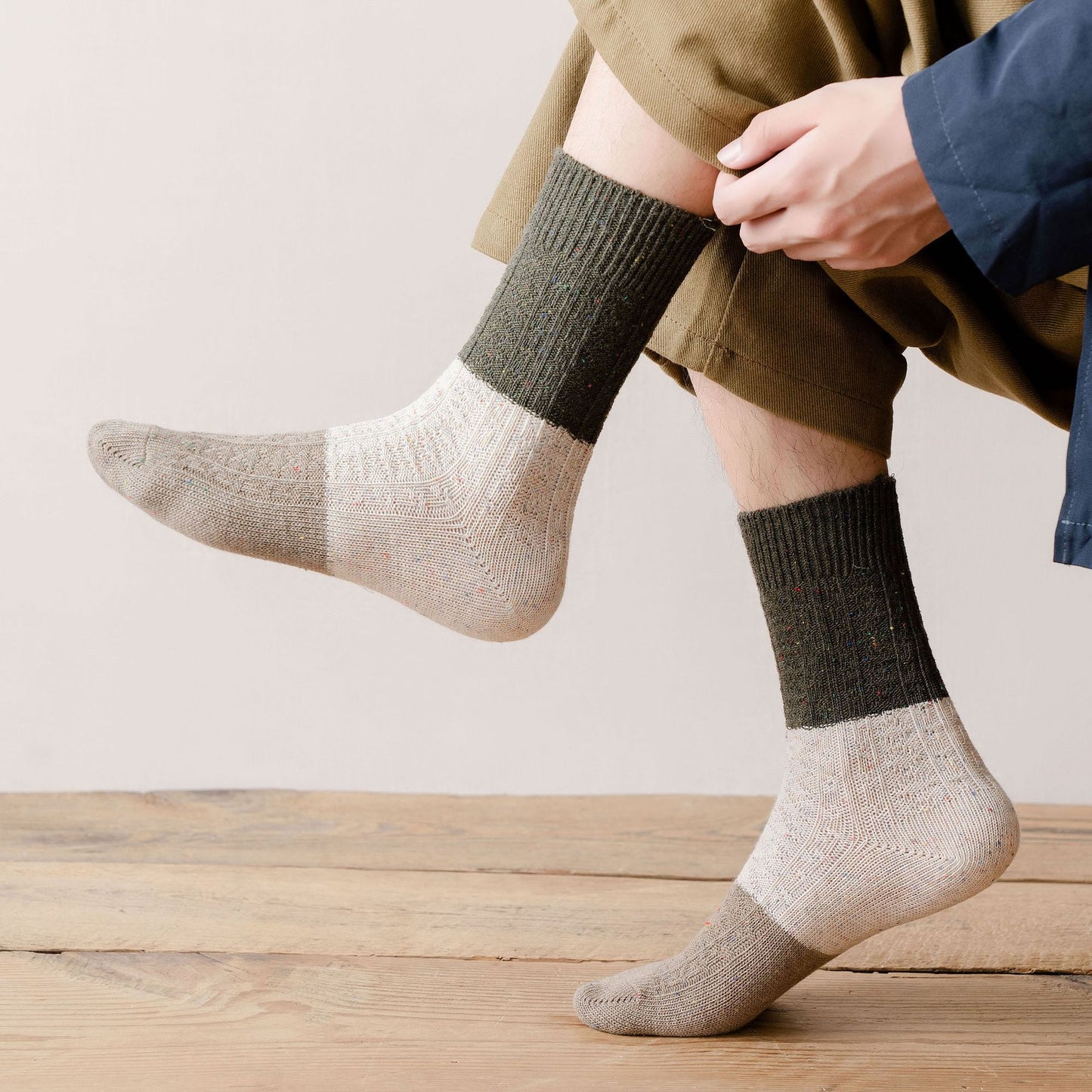 Tube Socks Retro Mori Style Color Matching Thick Thread Wool