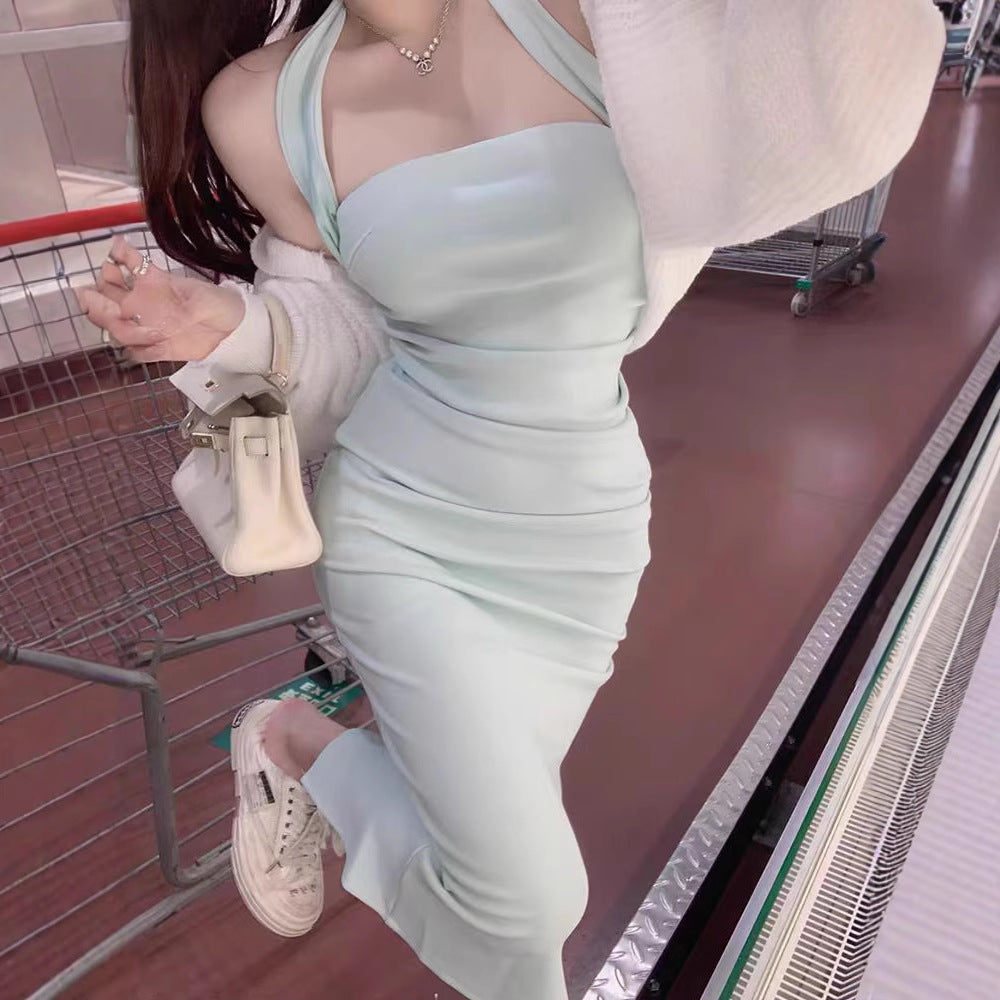 Summer High-end Pure Desire Style Backless Hip-hugging Long Dress