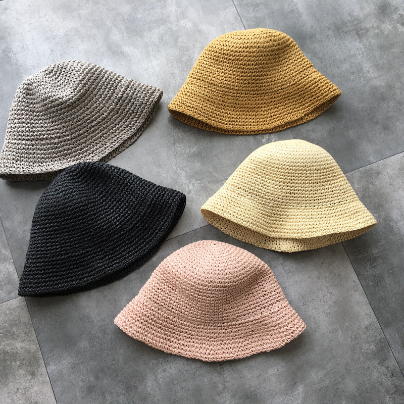 Women's Straw Hat Foldable Rolled Edge Small Brim Sunshade