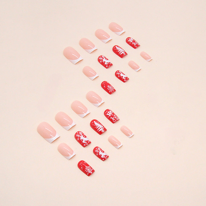 Cute Sweet Red Christmas Manicure Snowflake Elk