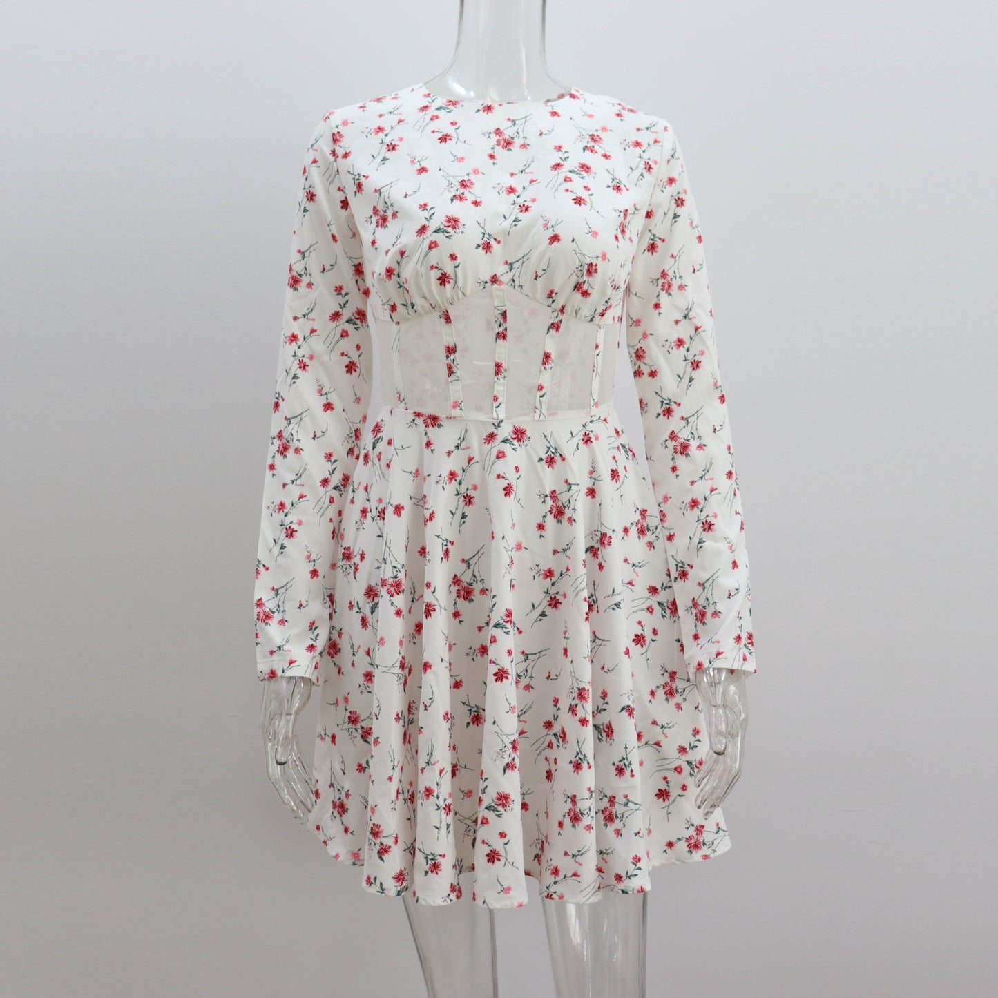 Womens Sexy Mesh Hollow-Out Patchwork Printed Dress