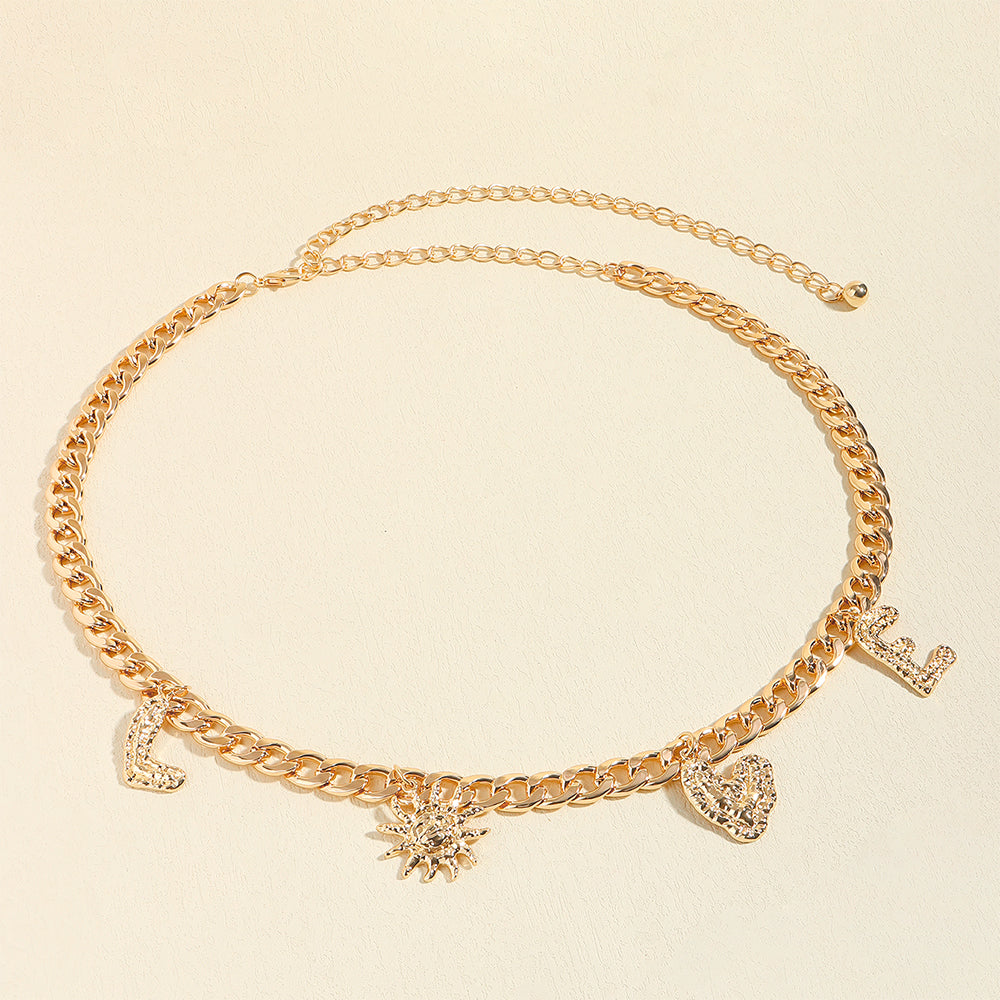 Metal Cutout Waist Chain Gold Love Letter Love Pendant Fashion Dress Chain Accessories