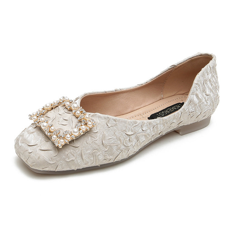 Women's Flat Bottom Shallow Mouth Square Toe Soft Leather Shoes