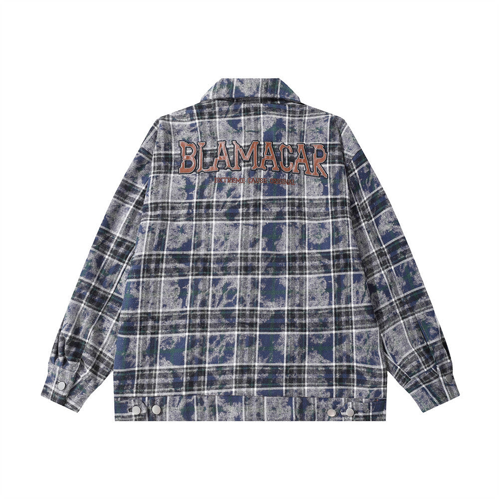 Plaid Tie-dyed Washed Old Long Sleeve Shirt Coat