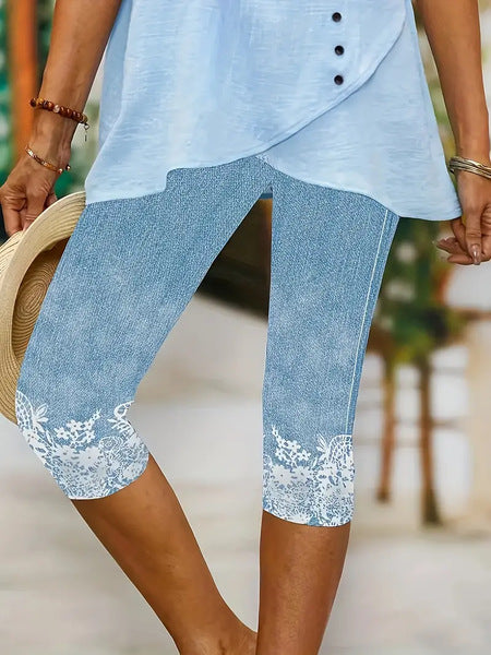 Printed Seaside Series Cropped Leggings  3d