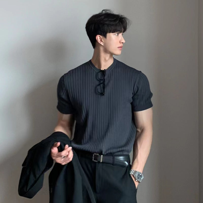 T-shirt Kortærmet Sweater Stræk Koreansk Stil Løs Amerikansk Stil Herretop