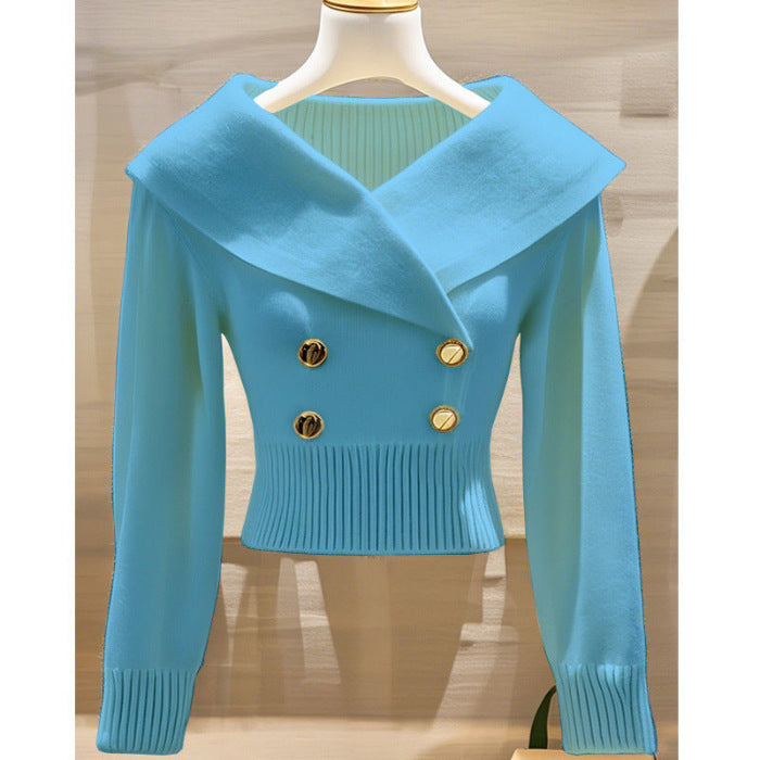 Women's Polyester Lapel Slim Sweater Sweater