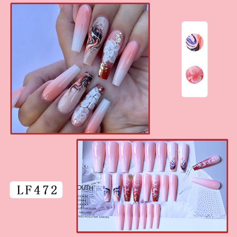 Ultra-long Light White Glitter Camellia Trapezoidal Coffin Nail