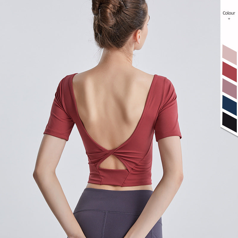 New Yoga Back Yoga Clothes Short-sleeved Cross Top