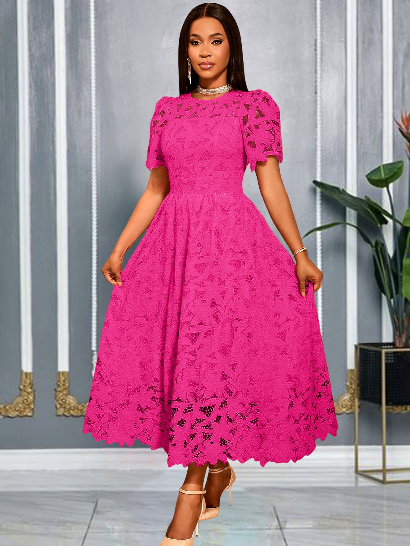 High-end Style Crew-neck Dress