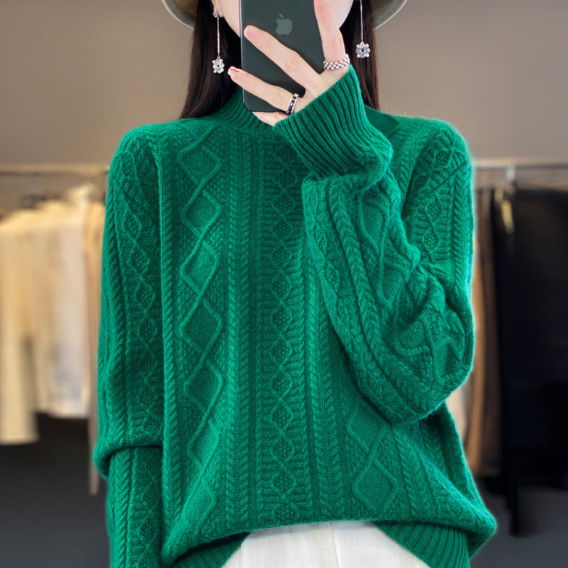 Autumn And Winter Thickening Half Turtleneck Cable-knit Sweater Sweater