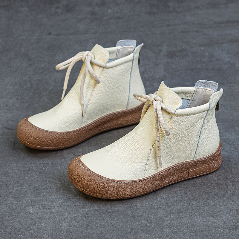 Top-grain Cowhide Flat-bottomed Anti-collision Round-toe High-top Women's Top