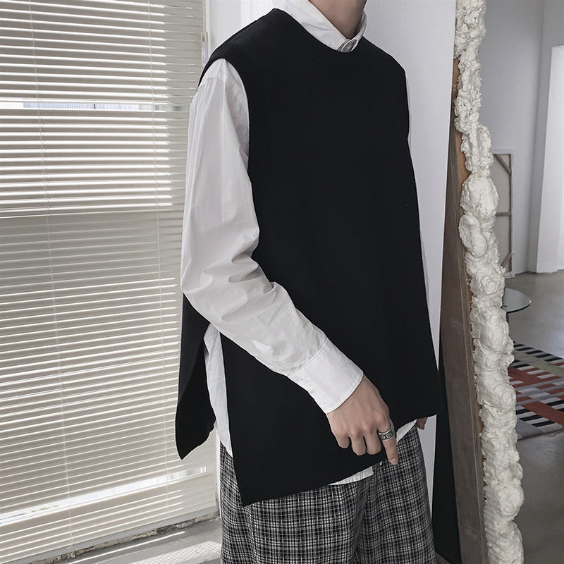 Langærmet sweater til mænd med slids og ærmeløs vest