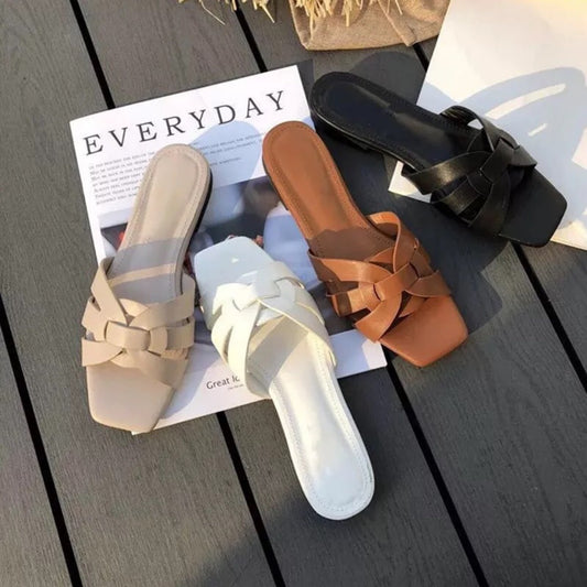 Flat Bottom, Square Head Casual Hollow Beach Shoes, Foreign Trade Women's Slippers