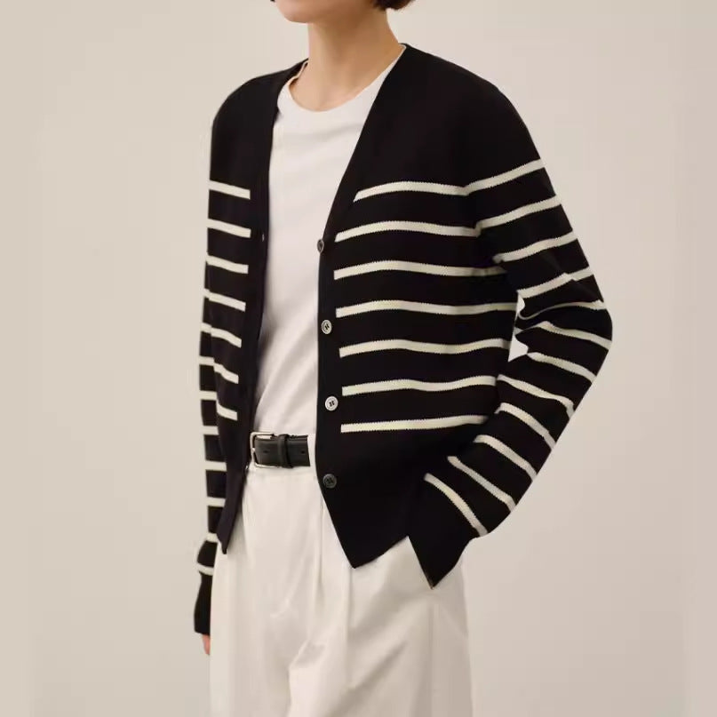 Classic Preppy Style Striped Knitted New All-match Sweater Jacket