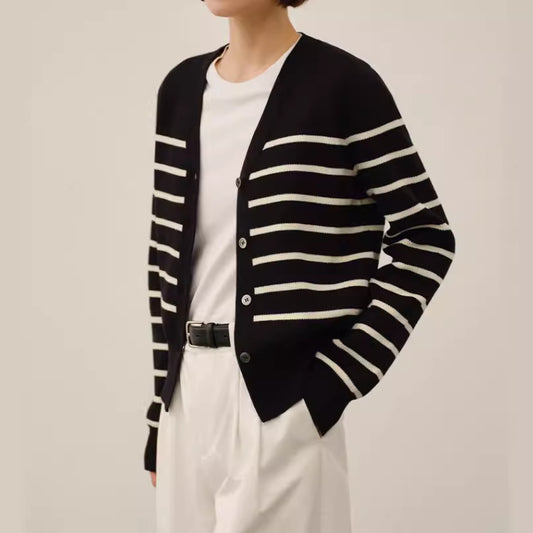 Classic Preppy Style Striped Knitted New All-match Sweater Jacket
