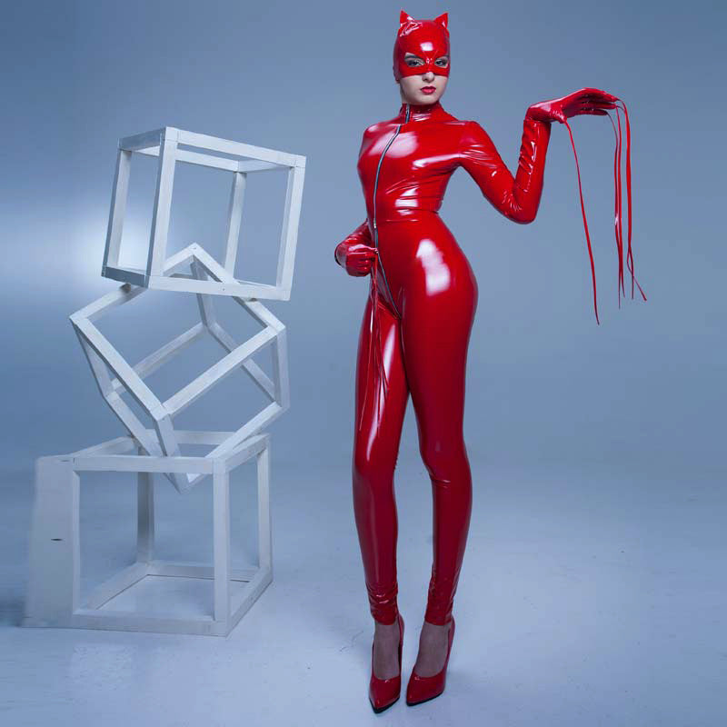 Game Uniform PVC Shiny Catgirl Dance Onesie