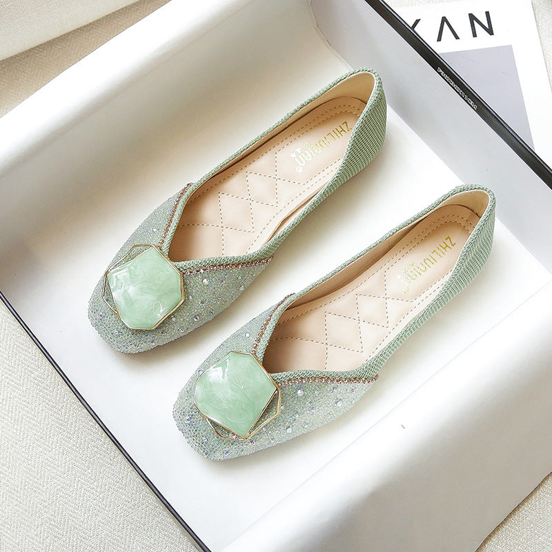 Soft Bottom Square Toe Flat Single Shoes Women Fashion