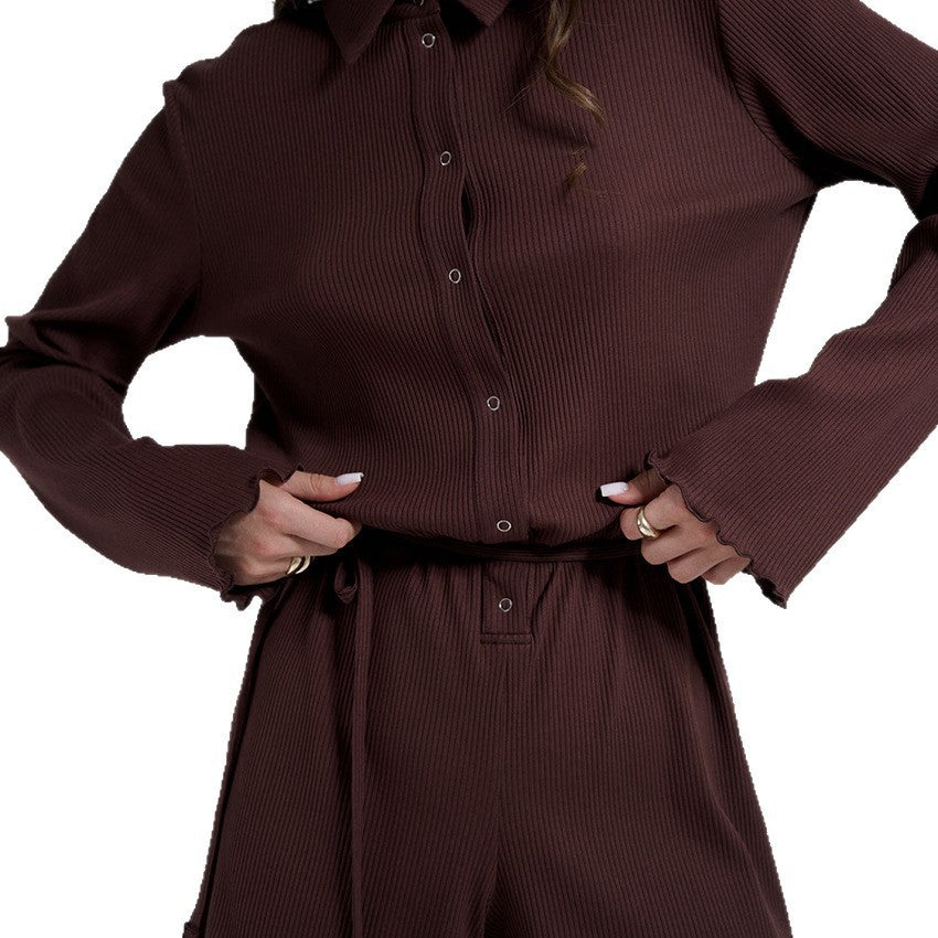 Womens Lace-Up Knitted Cardigan Jumpsuit