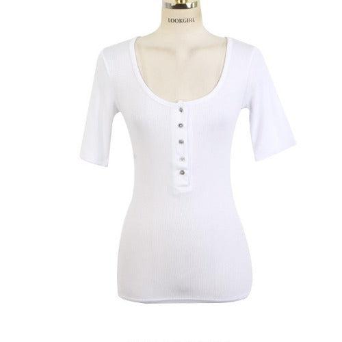 Mikro Gennemsigtig Halvåben Krave Slim-fit Kortærmet T-shirt Dame Top