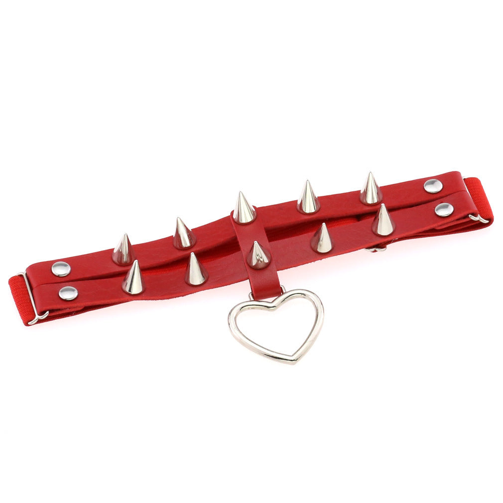 Double Row Spike Rivet Peach Heart Pendant Leg Ring