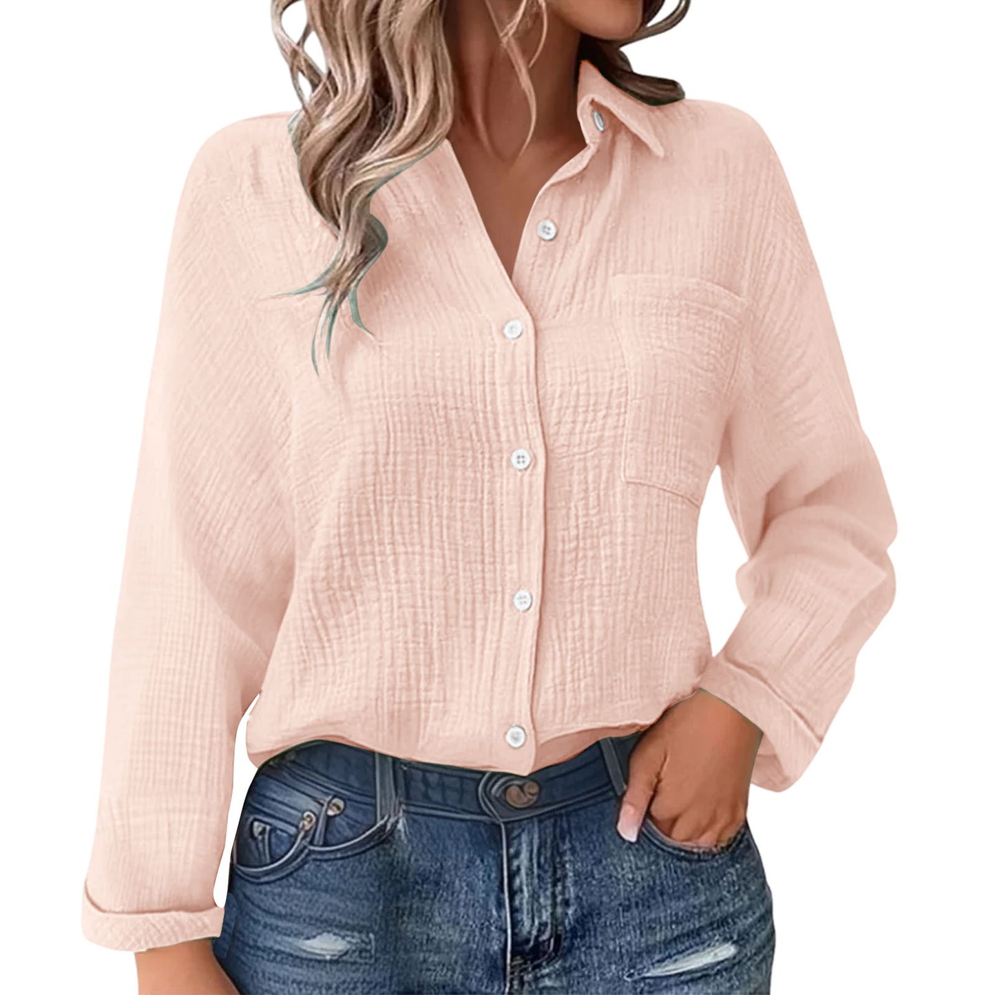Solid Color Casual Loose Long Sleeve Linen Shirt