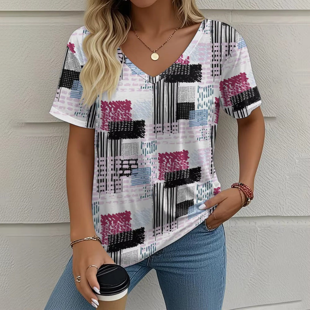 Summer New Casual Multicolor Design Women's T-shirt