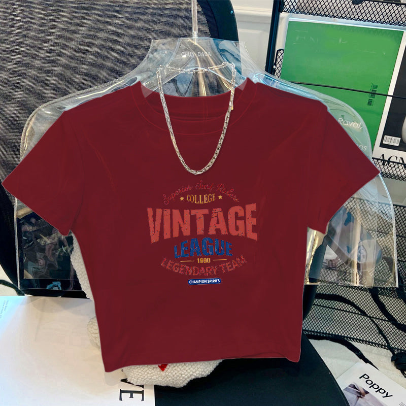 Retro Alphabet Short-sleeved T-shirt Short Top