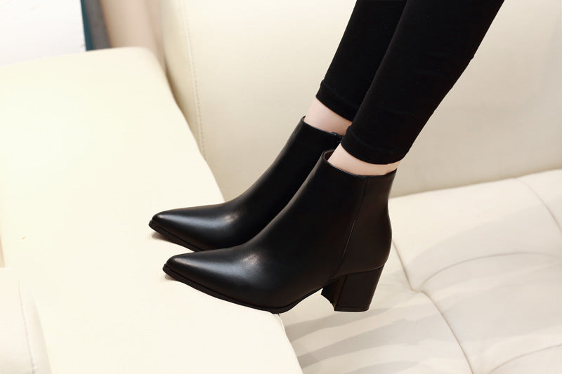 New European And American High-heeled Martin Boots Pointed Thick