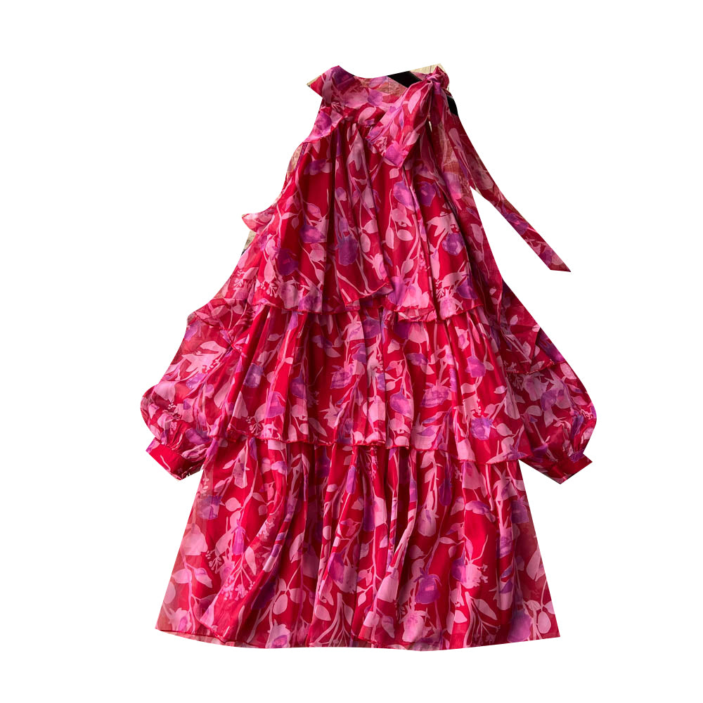 Rare Vacation-style Floral Chiffon Dress