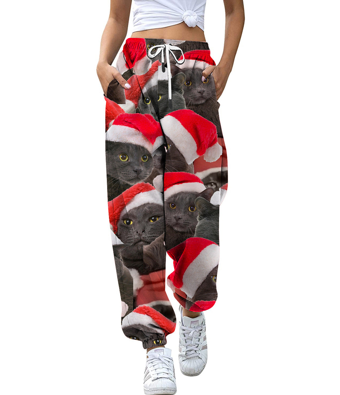 European And American Christmas High Waist Loose 3d Printed Casual Drawstring Women's Sports Casual Pants