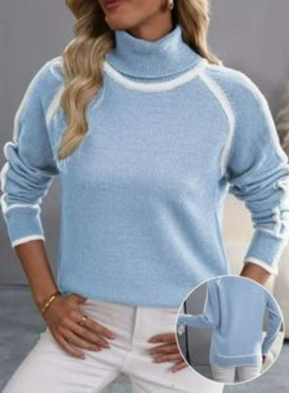 Autumn And Winter Solid Color Color Matching High-necked Casual Women's Clothing Fashion Knit Top Outerwear