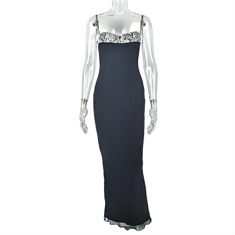 Spliced Backless Pleated Contrast-Color Dress