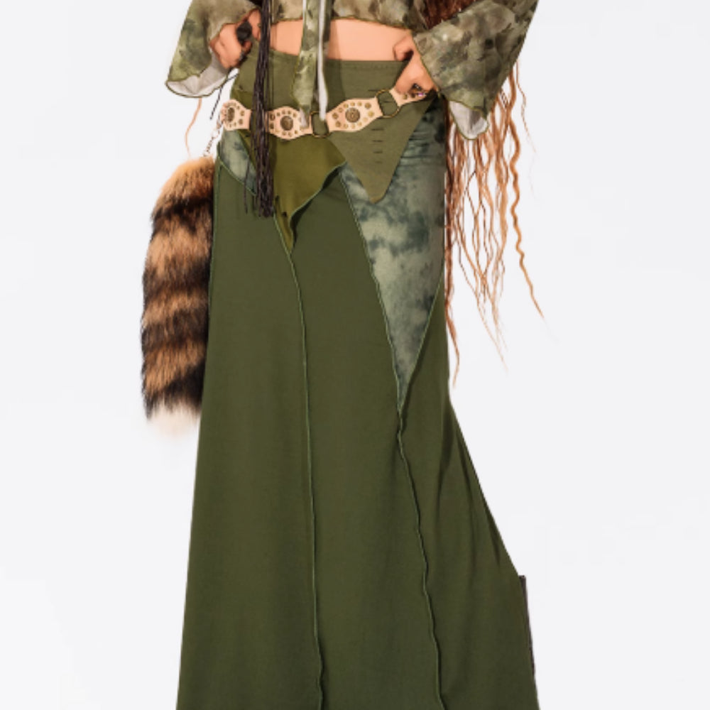 Nepal Vintage Half Length Long Skirt Women's Retro Patchwork