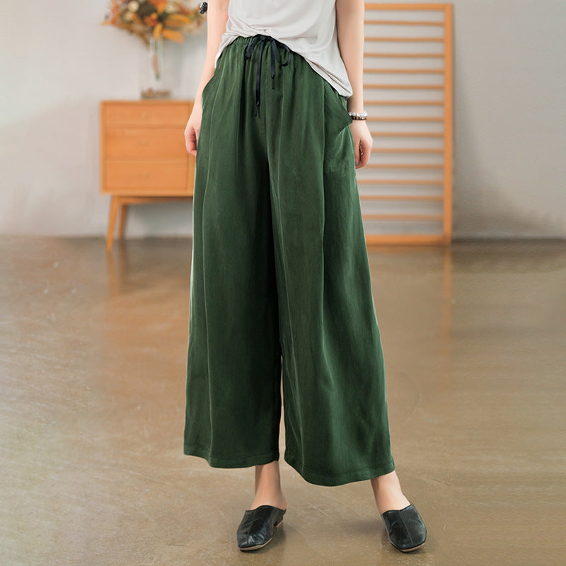 Cuprammonuium Summer New Ice Refreshing Tied Elastic Waist Loose Elegant Casual Pants