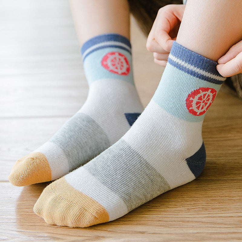 Cartoon Color Matching Sailing Cotton Socks For Boys And Girls
