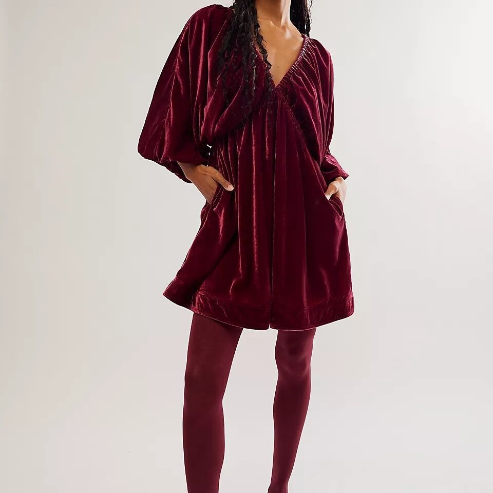Women's Comfort And Casual Gold Velvet V-neck Dress