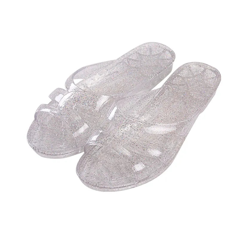 Crystal Glitter Slippers Women's Plastic Transparent Plastic Low Heel